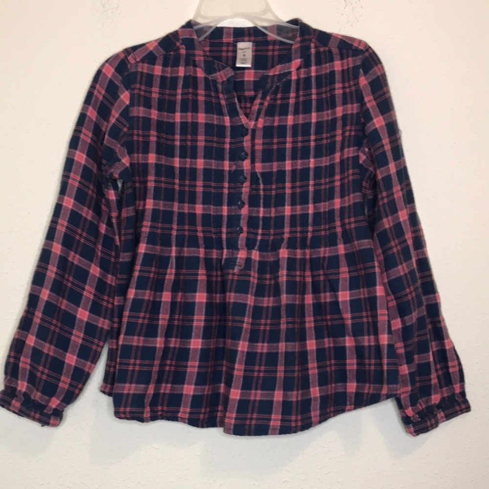 Gap Pink and Gray Plaid Flannel Baby Doll Top SZ S